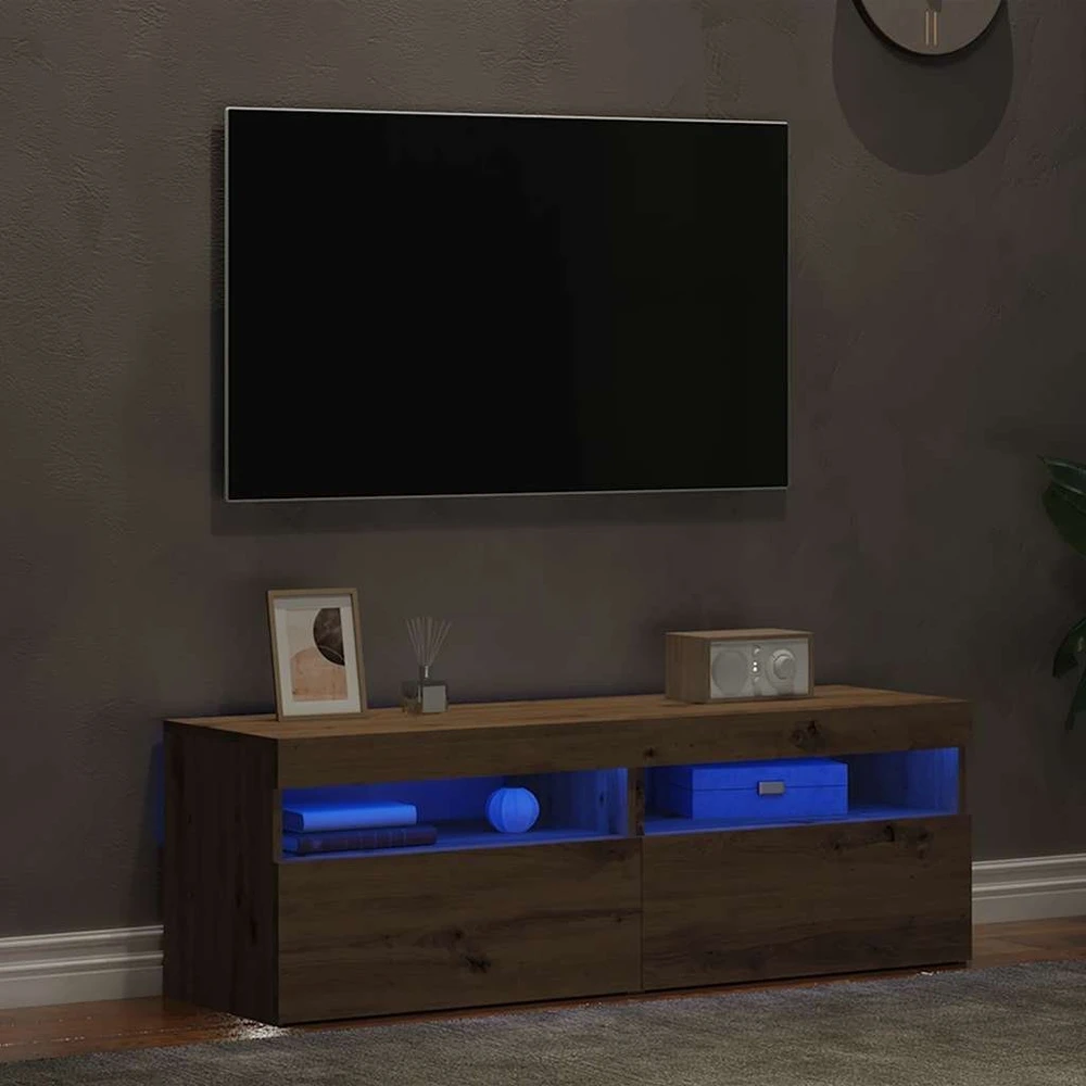 TV staliukas Televizoriaus spintelės su LED, 2vnt., artisano, mediena