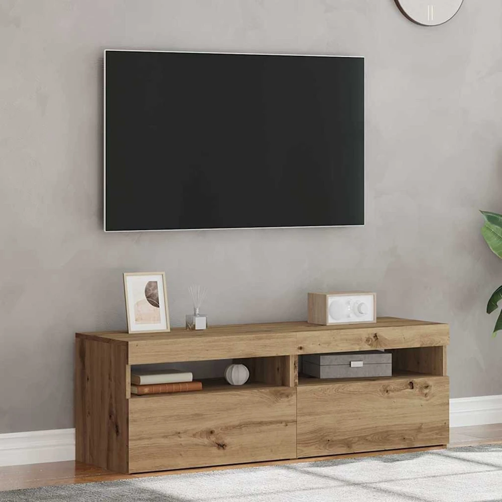 TV staliukas Televizoriaus spintelės su LED, 2vnt., artisano, mediena