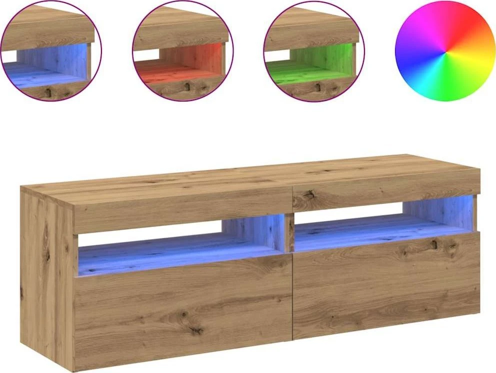 TV staliukas Televizoriaus spintelės su LED, 2vnt., artisano, mediena