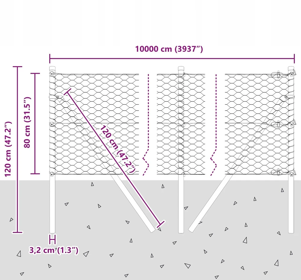 Heksagonalinė tvoros tvirtinimo sistema 100 x 0,8 m Pilka