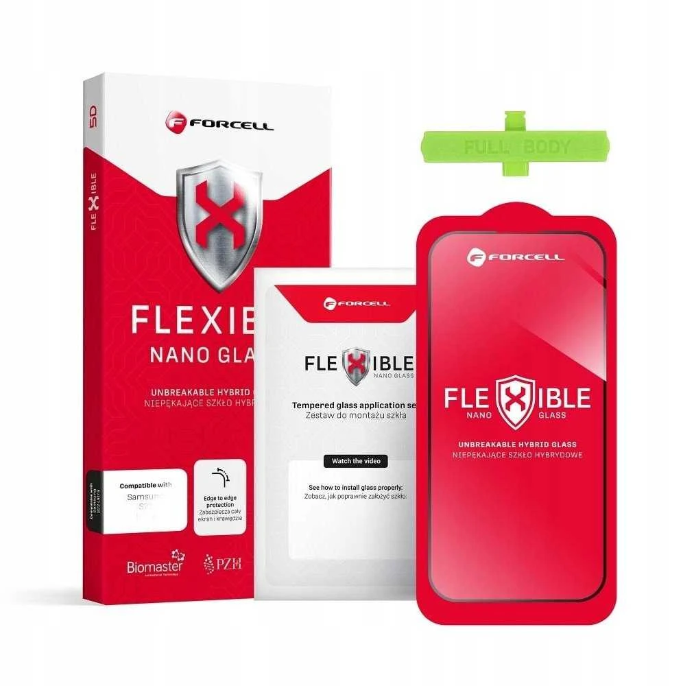 Hibridinis stiklas iPhone 16 PLUS Forcell Flexible 5D juodas