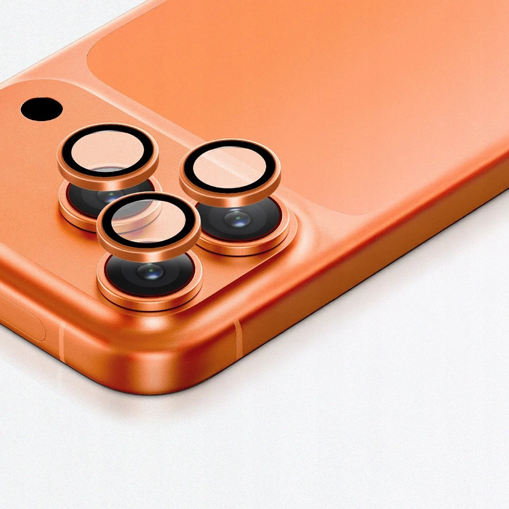 „AmazingThing“ lęšių stiklas, skirtas „iPhone 17 Pro“ / „Pro Max“ – su oranžiniu rėmeliu