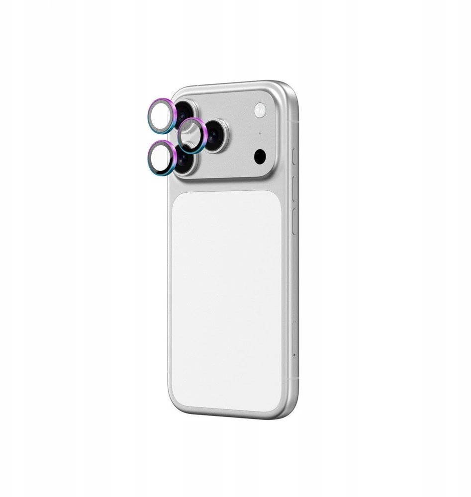 „AmazingThing“ stiklinis dėklas „Apple iPhone 17 Pro / Pro Max“ su vaivorykštės spalvos aliuminio rėmeliu