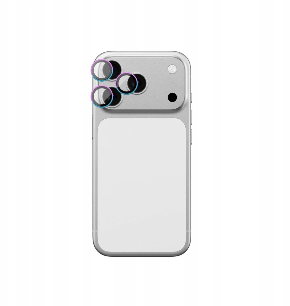„AmazingThing“ stiklinis dėklas „Apple iPhone 17 Pro / Pro Max“ su vaivorykštės spalvos aliuminio rėmeliu