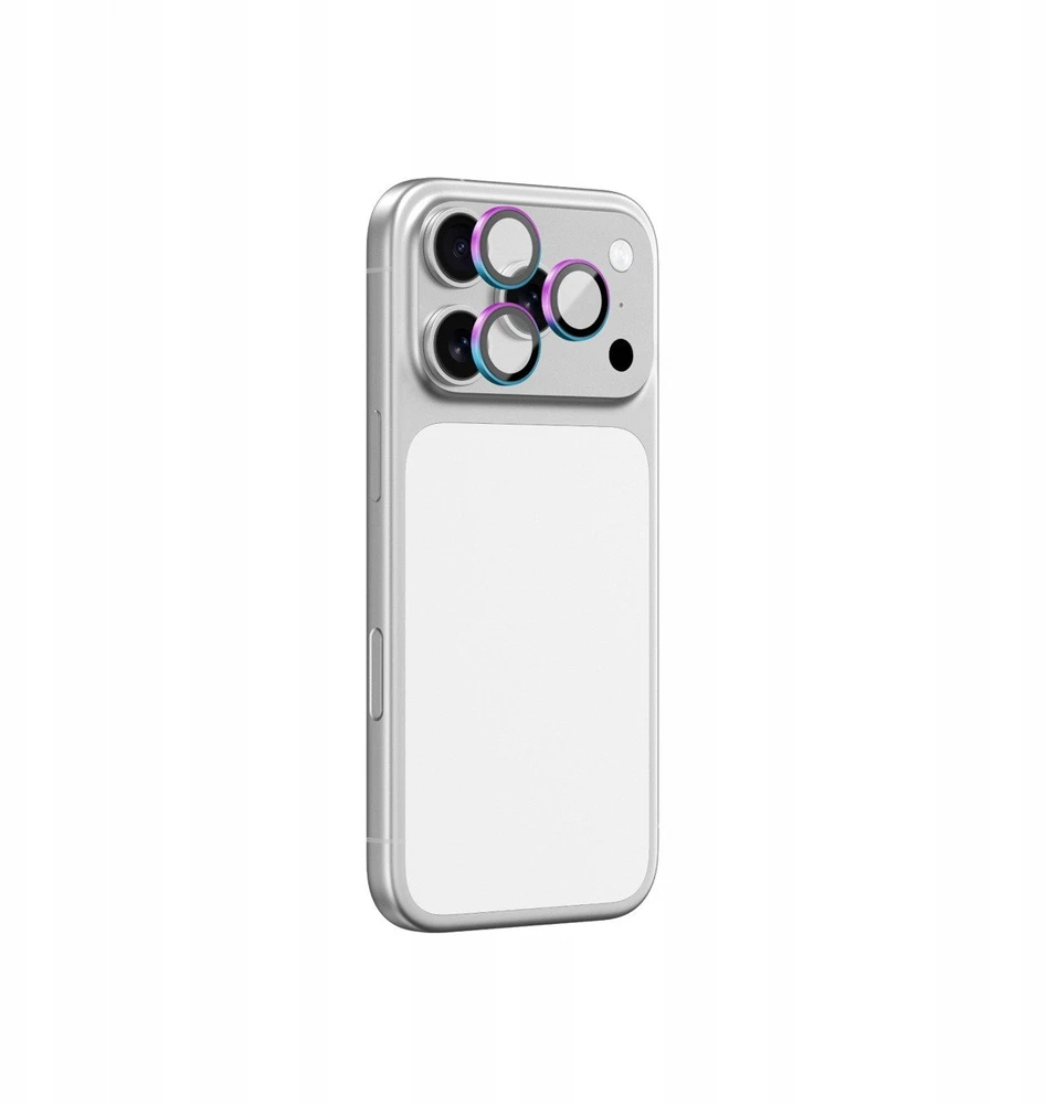 „AmazingThing“ stiklinis dėklas „Apple iPhone 17 Pro / Pro Max“ su vaivorykštės spalvos aliuminio rėmeliu