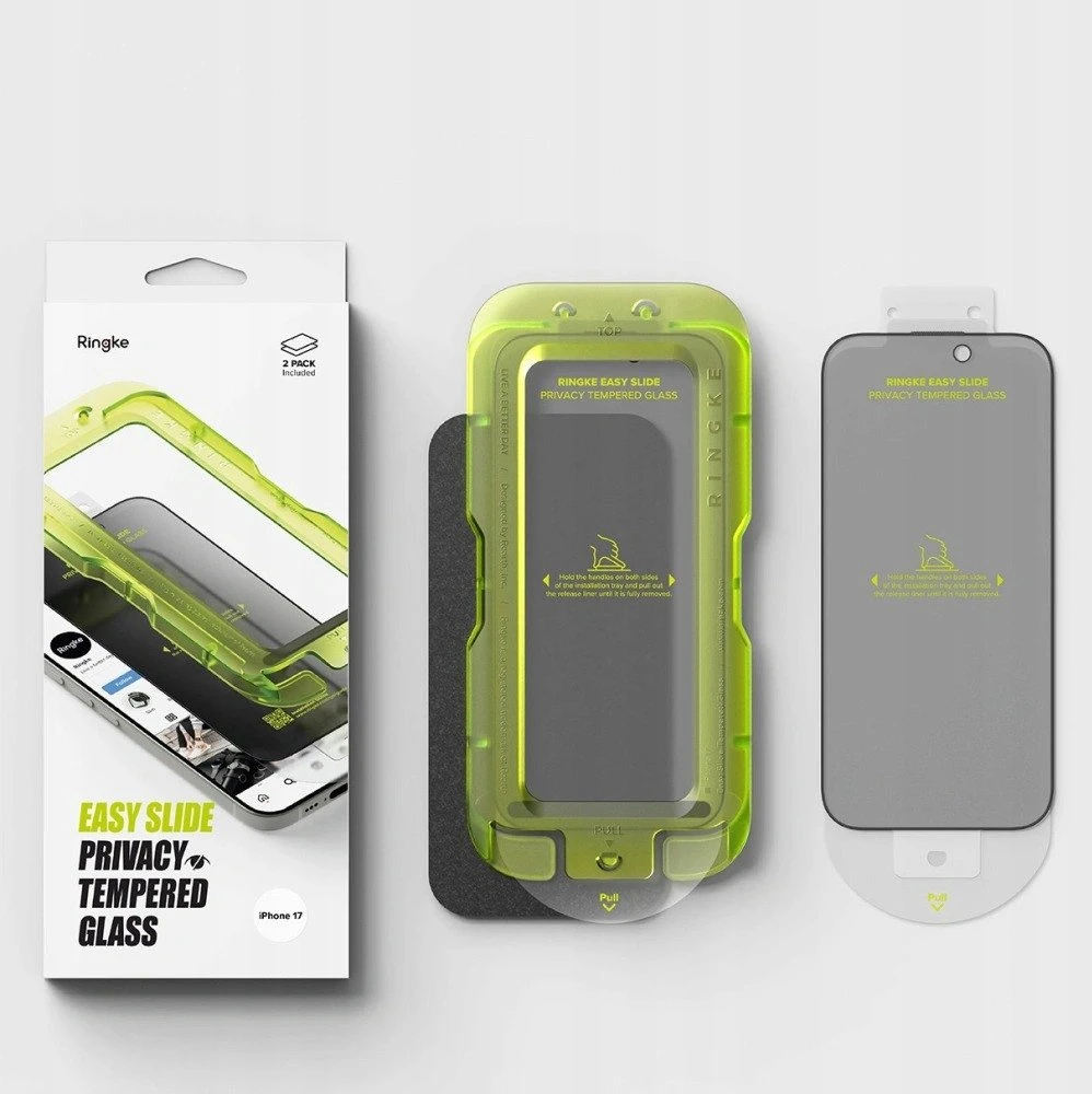 Ringke Easy Slide 2-pack Privacy Glass skirtas Apple iPhone 17 – juodos spalvos