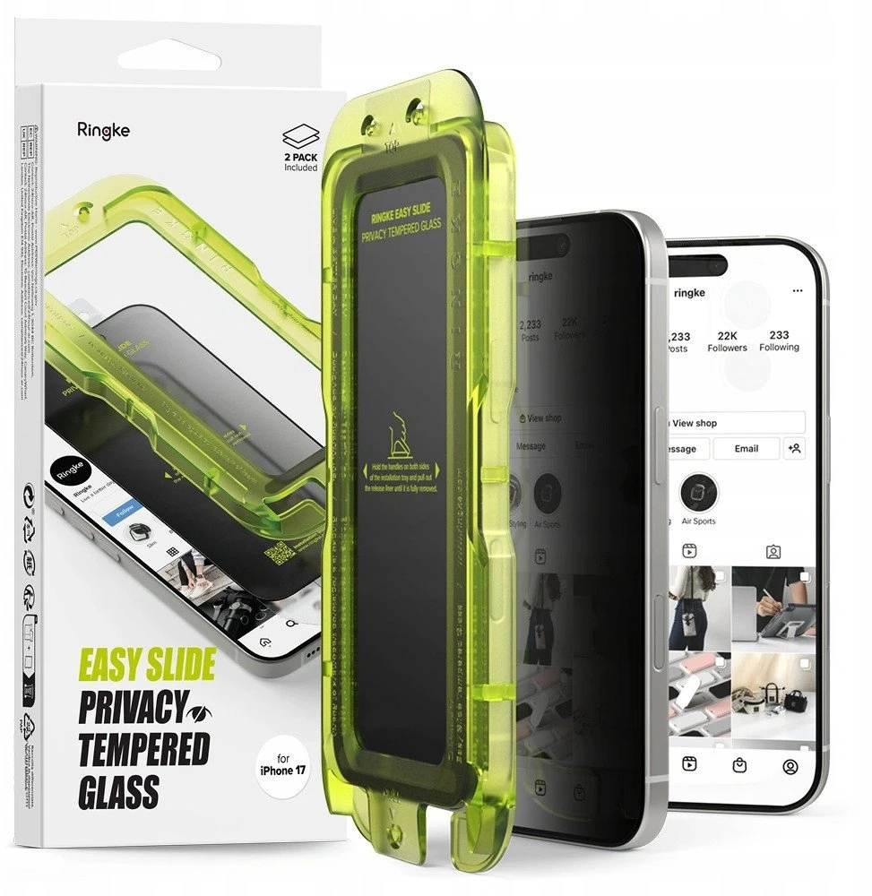 Ringke Easy Slide 2-pack Privacy Glass skirtas Apple iPhone 17 – juodos spalvos