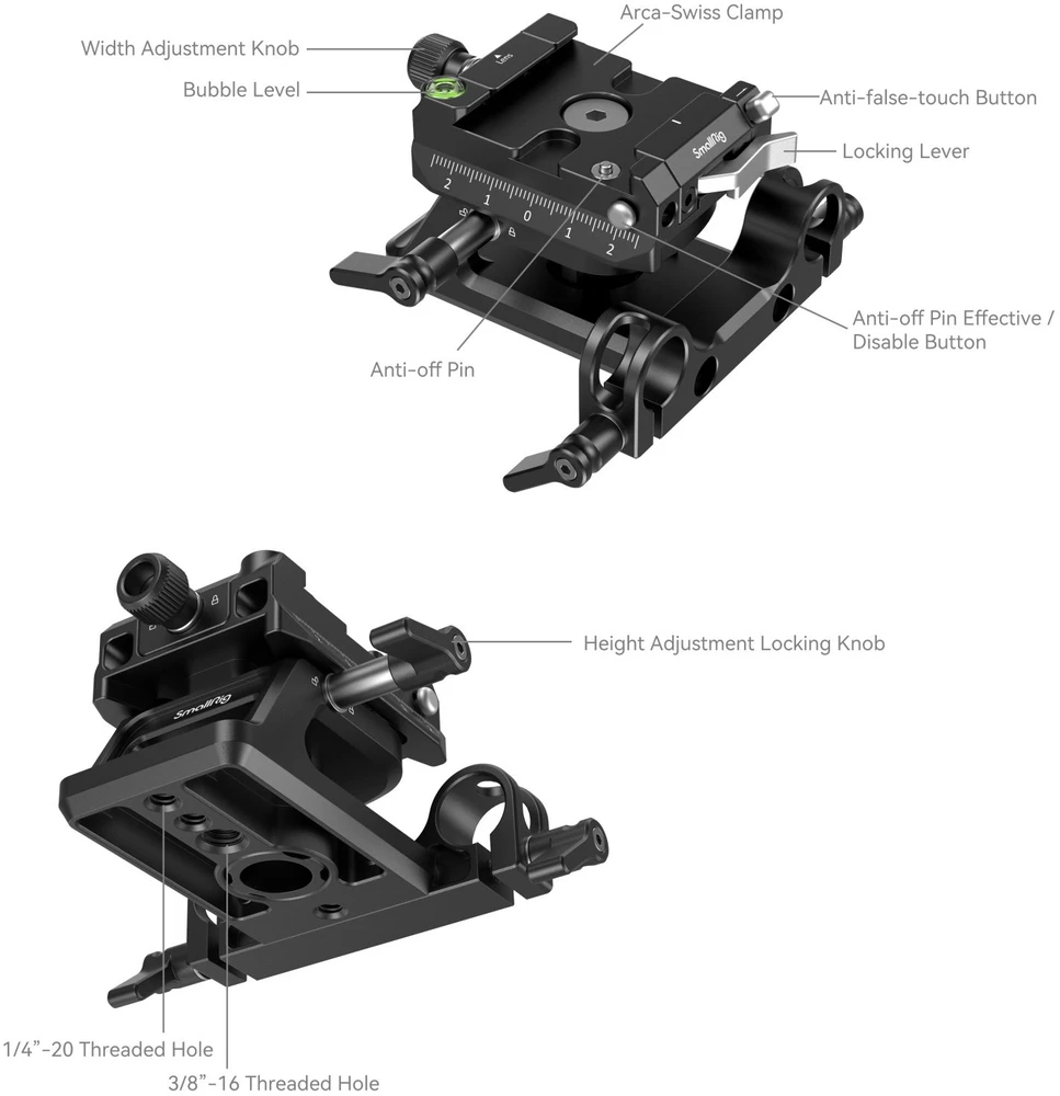 Szybkozłączka SmallRig Height adjustable Mount Plate Kit Universal ARCA & Manfrotto compatible (4233)
