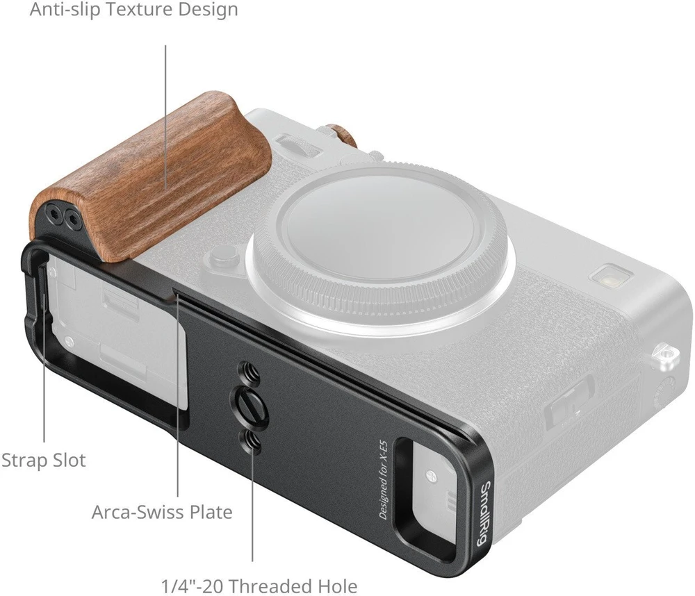 Szybkozłączka SmallRig L-Shaped Mount Plate with Wooden Handle for FUJIFILM X-E5 (Rosewood, Juodas) (5985)