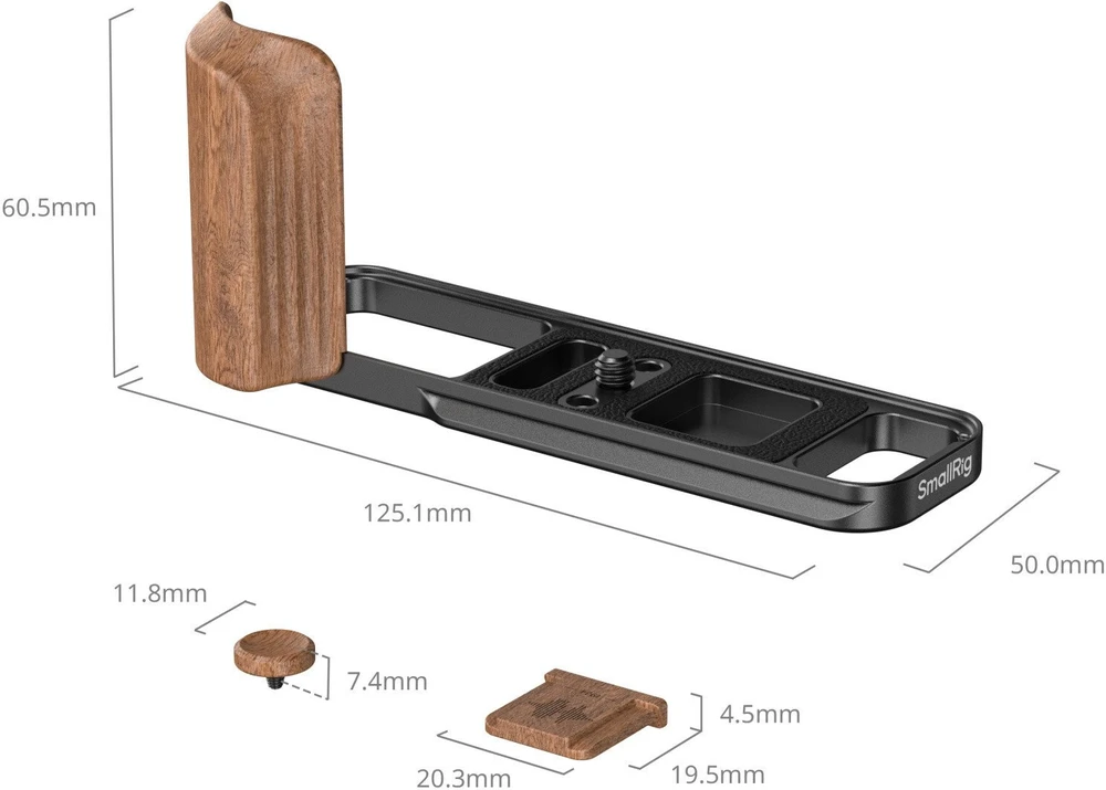 Szybkozłączka SmallRig L-Shaped Mount Plate with Wooden Handle for FUJIFILM X-E5 (Rosewood, Juodas) (5985)