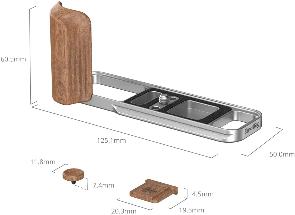 Szybkozłączka SmallRig L-Shaped Mount Plate with Wooden Handle for FUJIFILM X-E5 (Rosewood, Sidabrinis) (5984)