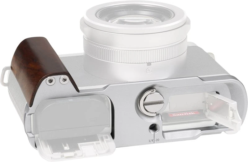 Szybkozłączka SmallRig L-Shaped Mount Plate with Wooden Handle for Panasonic LUMIX L10 Sidabrinis (5943)