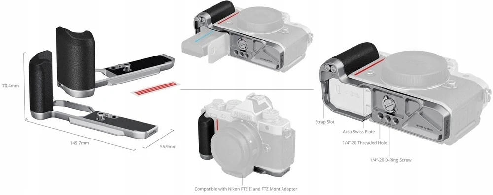 SmallRig L formos tvirtinimo plokštė su silikonine rankena Nikon Z f, sidabrinė (5706)