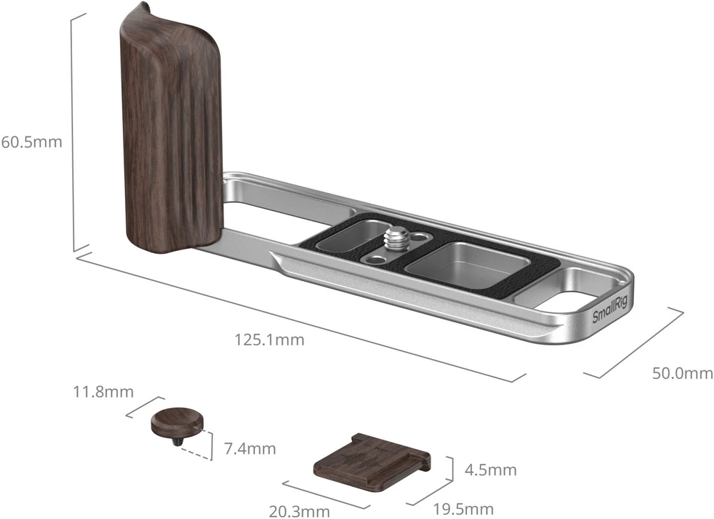Szybkozłączka SmallRig L-Shaped Mount Plate with Wooden Handle for FUJIFILM X-E5 (Ebony, Sidabrinis) (6236)