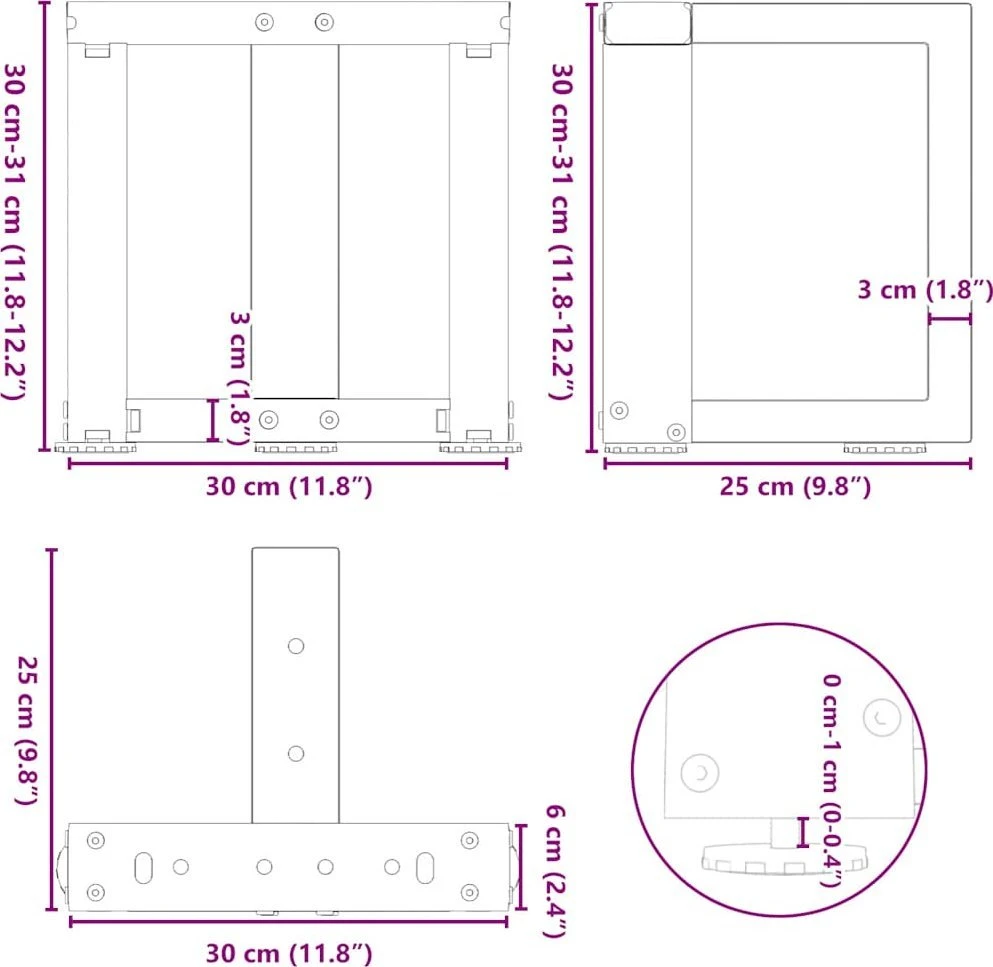 Kavos staliuko kojelės, T formos, 2 vnt., 30x25x(30-31)cm