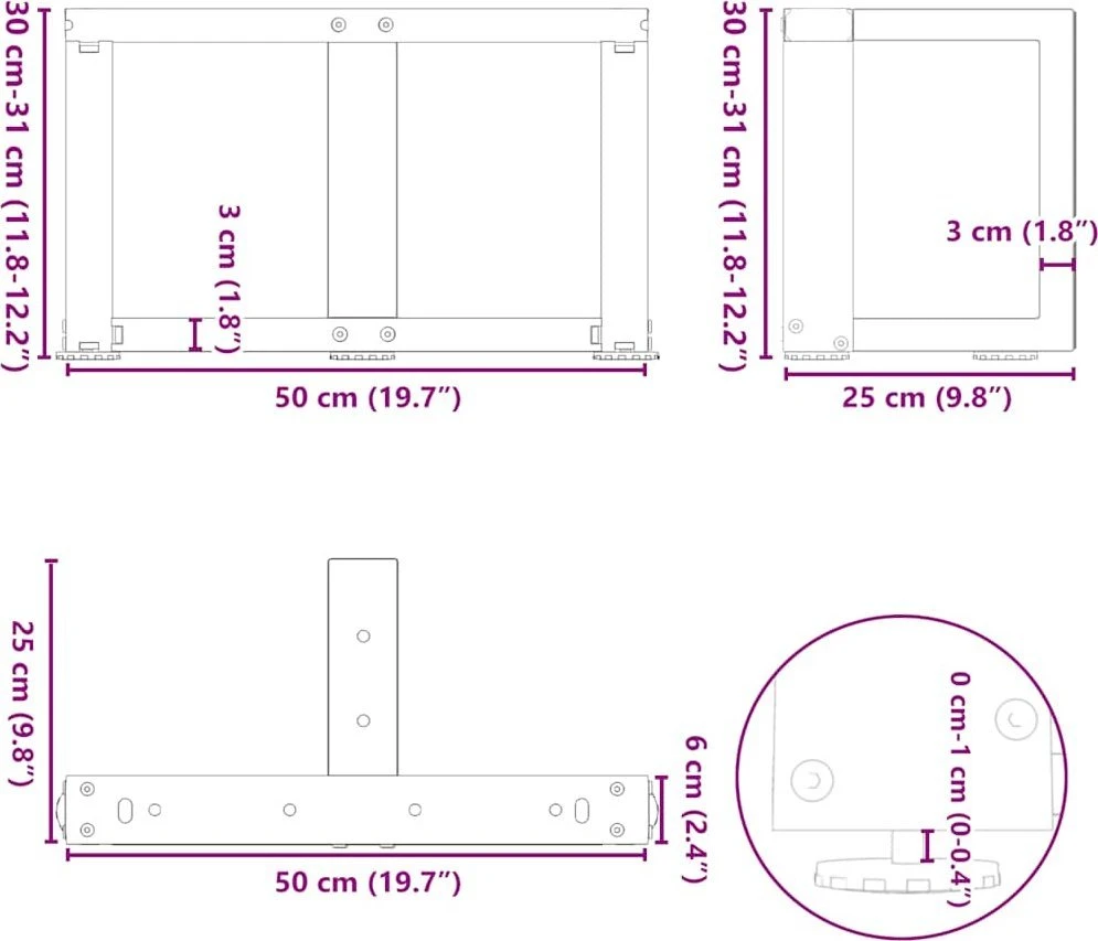 Kavos staliuko kojelės, T formos, 2 vnt., 50x25x(30-31)cm