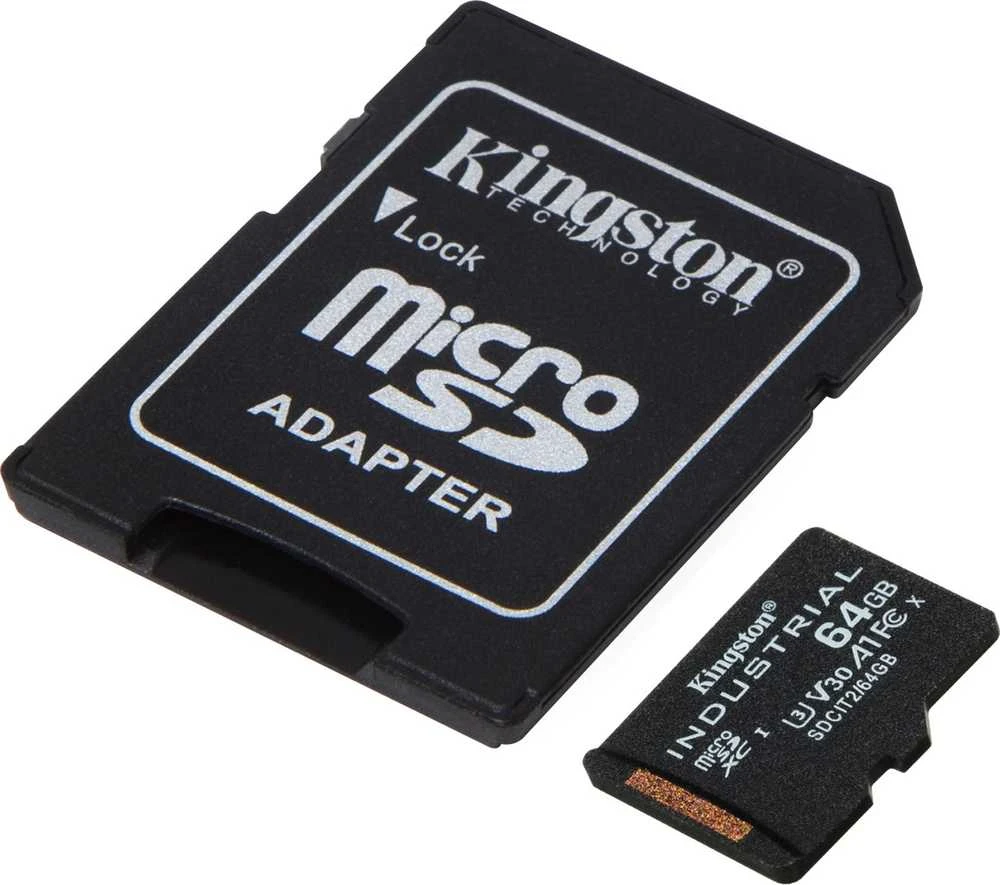 Atminties kortelė Kingston | UHS-I | 64 GB | Micro SDHC/SDXC Industrial Card | Flash atminties klasė Class 10, UHS-I, U3, V30, A1 | SD Adapteris