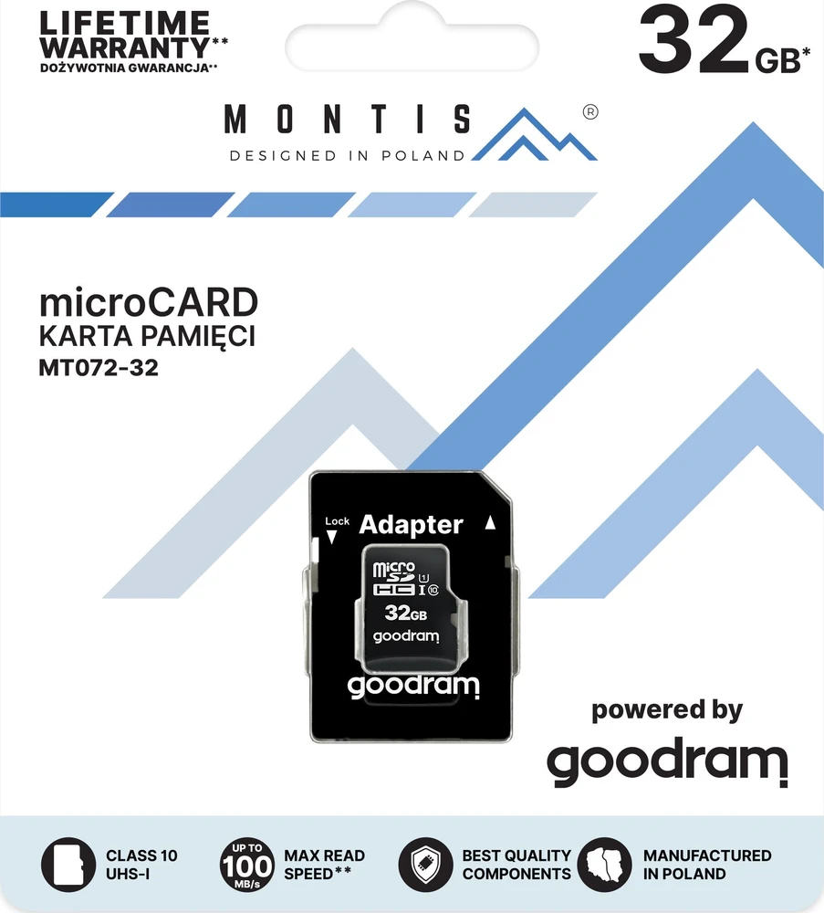 Atminties kortelė Karta Montis MT072 Micro SDHC 32 GB Class 10 UHS-I/U1 (MT072-32)