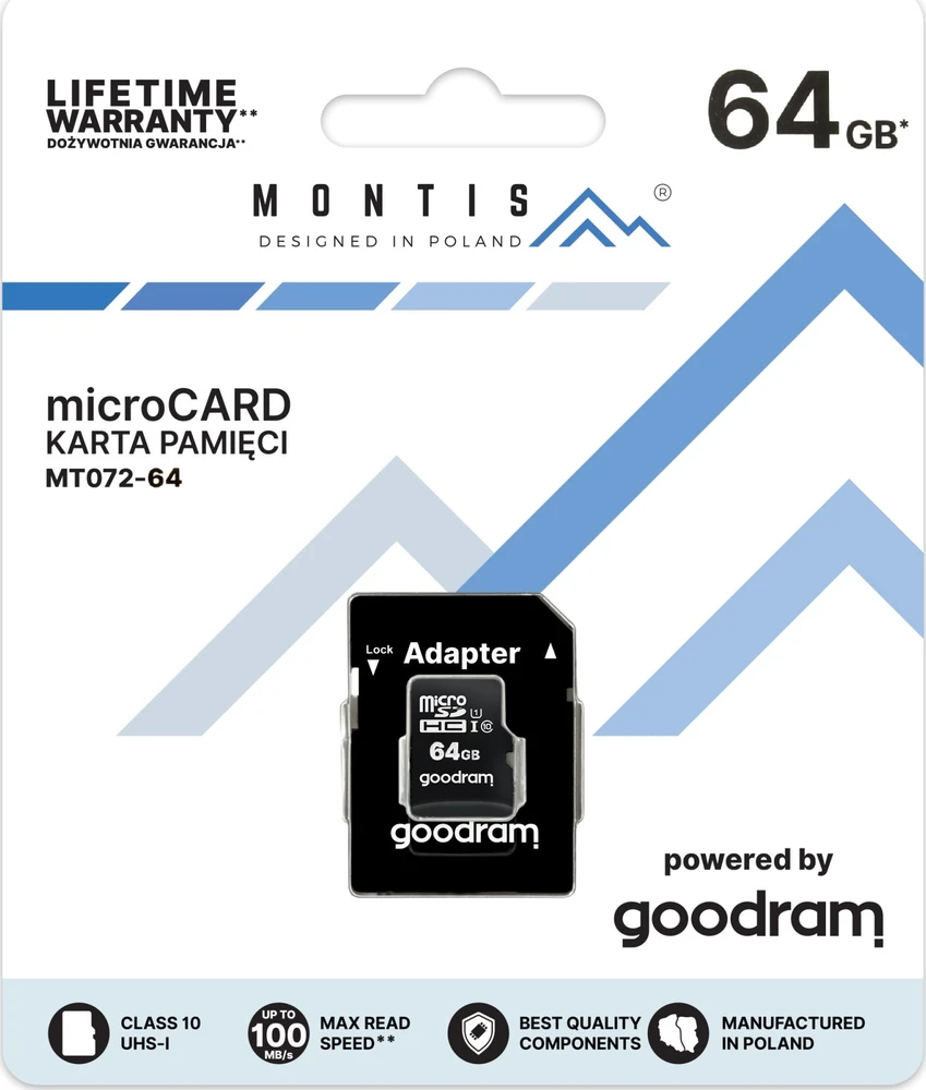 Atminties kortelė Karta Montis MT072 Micro SDXC 64 GB 10 klasė UHS-I/U1 (MT072-64)