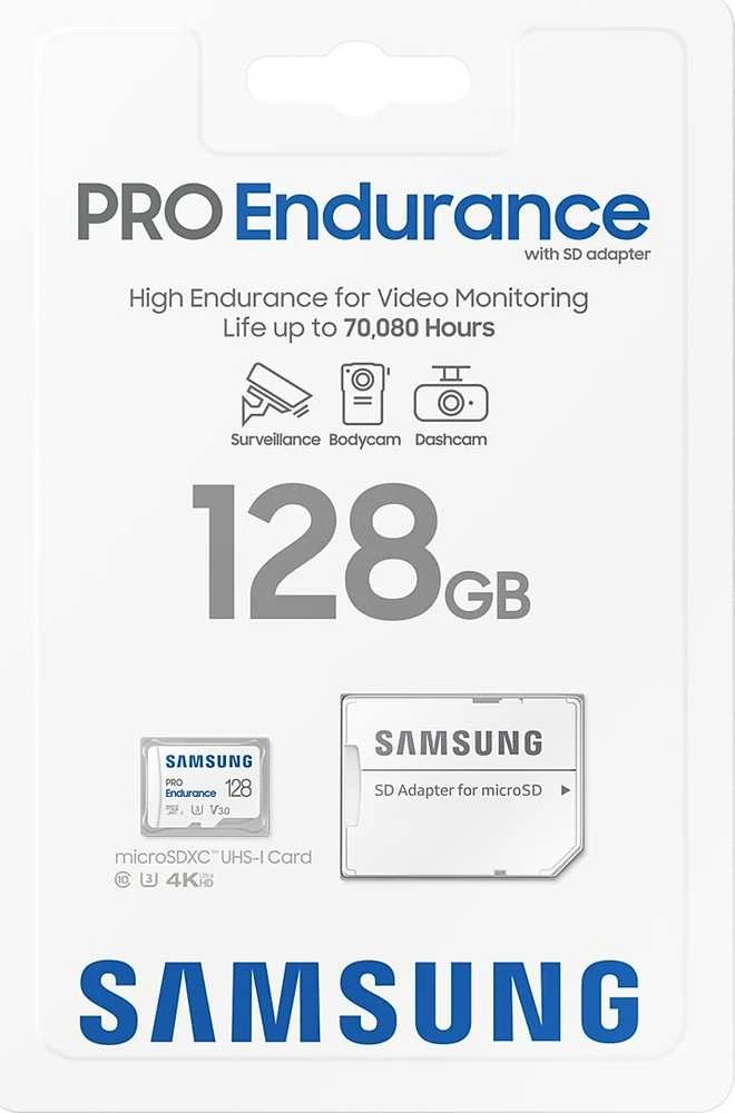 Atminties kortelė Samsung PRO Endurance microSD 128 GB, Baltos spalvos