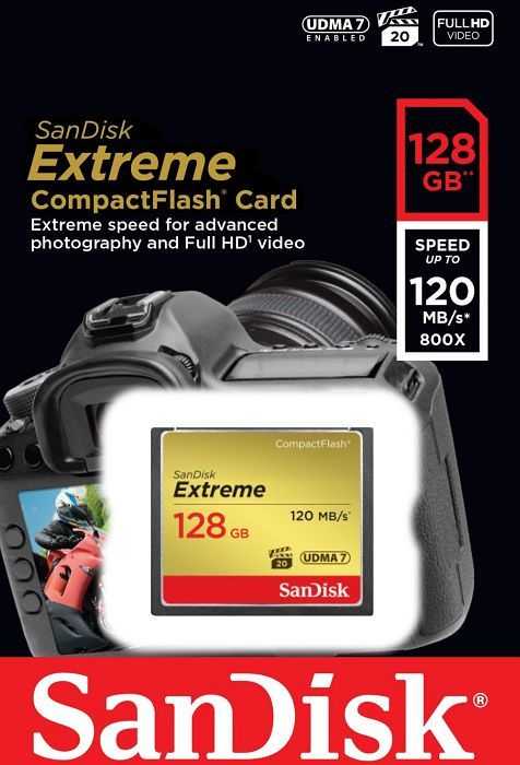 Atminties kortelė SanDisk Extreme CF 128GB 120MB/s UDMA7 SDCFXSB-128G-G46 atmintis
