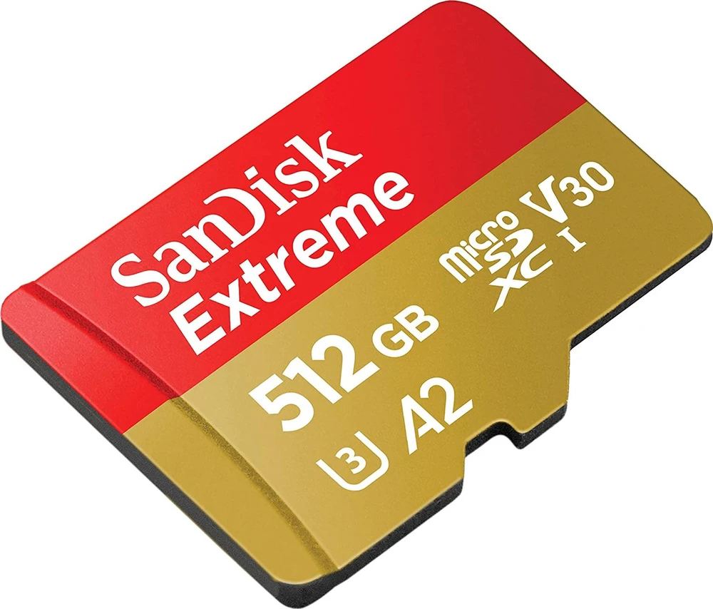 Atminties kortelė SANDISK Extreme Micro SDXC 512GB + SD adapteris + 1 metų „RescuePRO Deluxe“ iki 190 MB/s ir 130 MB/s skaitymo / rašymo greičių A2 C10 V30 UHS-I U3