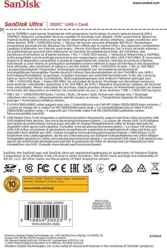 Atminties kortelė Sandisk Ultra UHS-I SDXC 256GB