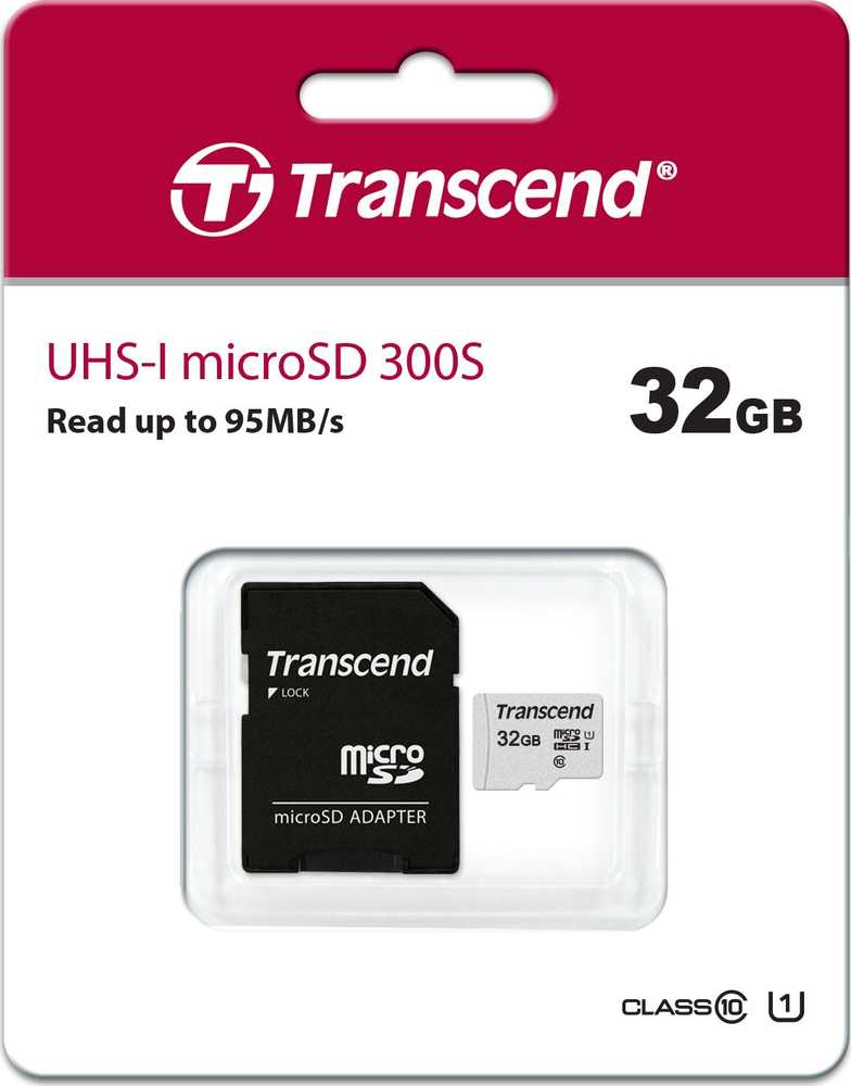 Atminties kortelė su adapteriu Transcend microSDHC USD300S 32GB CL10 UHS-I iki 95MB/S