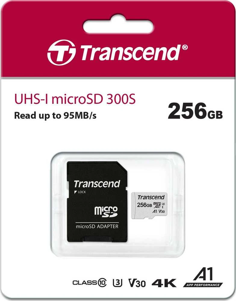 Atminties kortelė Transcend Micro SDXC USD300S 256GB CL10 UHS-I U3 Iki 95MB/S su adapteriu