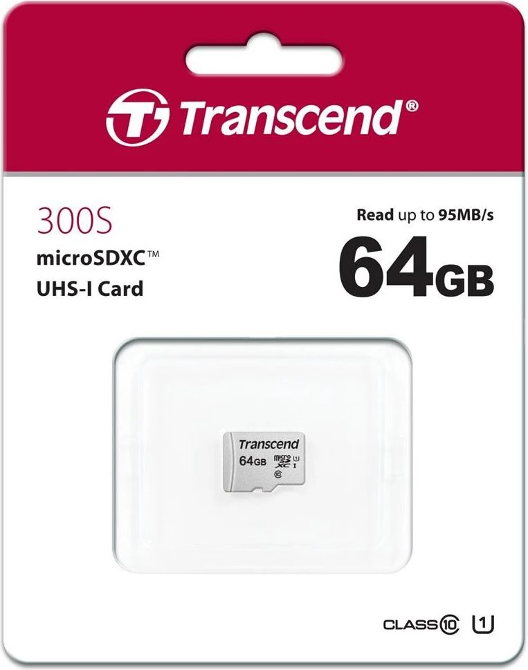 Atminties kortelė Transcend microSDXC USD300S 64GB CL10 UHS-I U1 iki 95MB/S