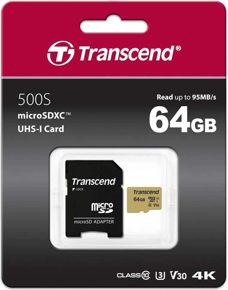 Atminties kortelė TRANSCEND 64GB UHS-I U1 Micro SD su adapteriu SD