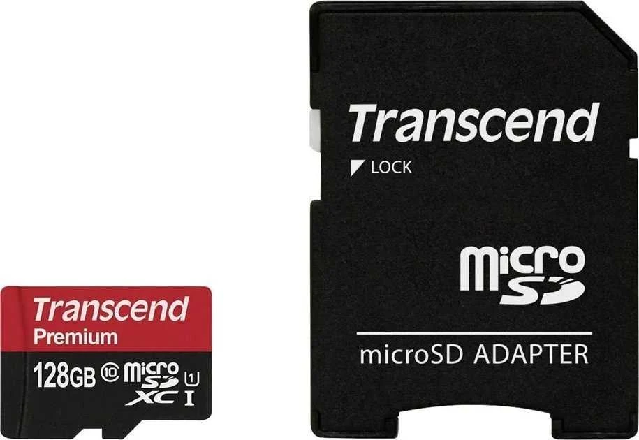 Atminties kortelė TRANSCEND Premium 128GB Micro SDXC UHS-I Class10 60MB/s MLC su adapteriu