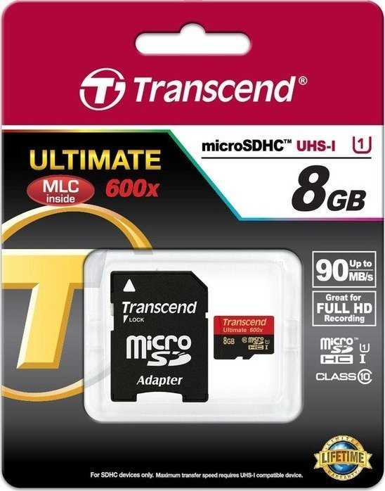 Atminties kortelė TRANSCEND 8GB Micro SDHC Class10 U1 MLC 600x