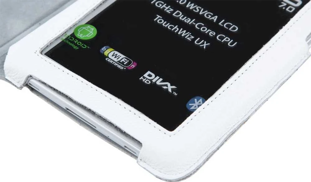 QUER Baltas dėklas, skirtas Samsung Galaxy Tab P3100 (natūrali oda)