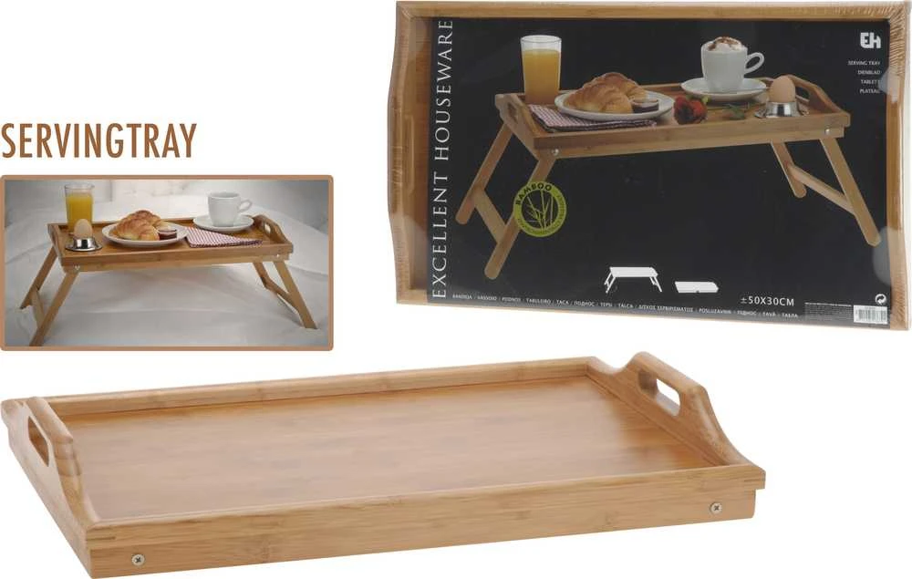 Excellent Houseware Bamboo Pusryčių padėklas, bambuko padėklas su kojelėmis 50x30 cm