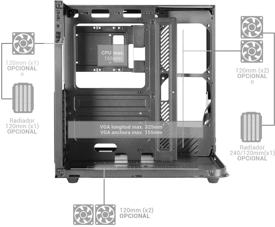 Tacens Mars Gaming MC-INFINIOLITE Midi Tower, juodas