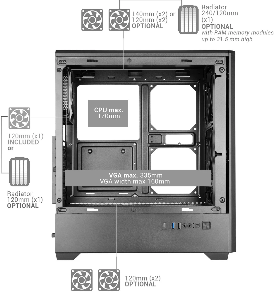 tacens Mars Gaming MCQUANTUM kompiuterio dėklas Midi Tower Juodas
