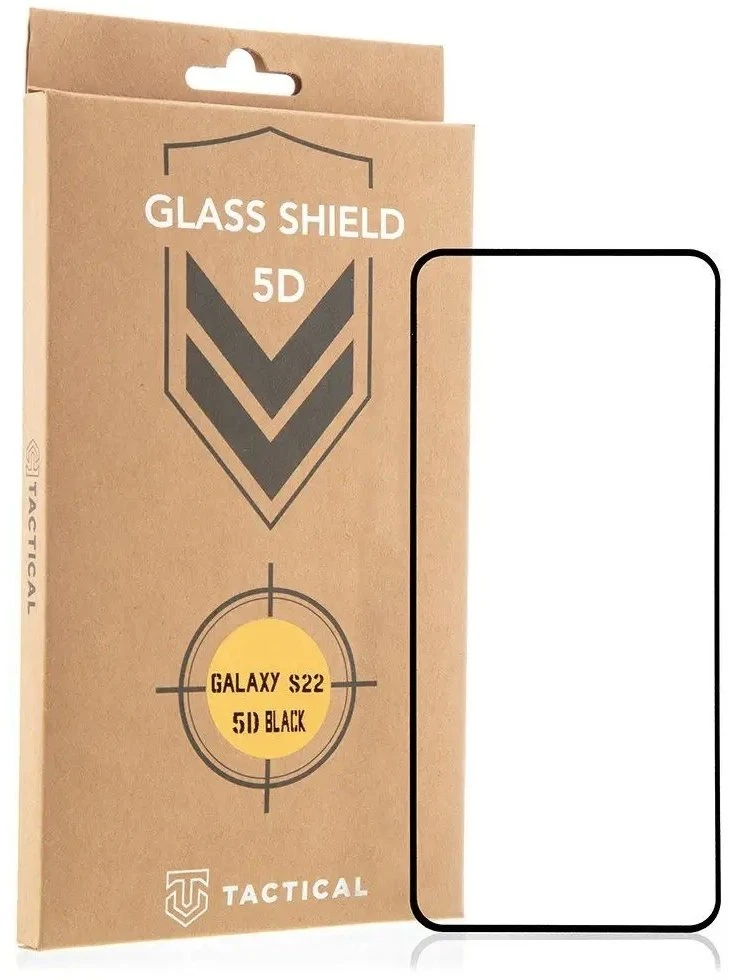 Tactical apsauginis stiklas Shield 5D skirtas Samsung Galaxy S22 su juodos spalvos krašteliu