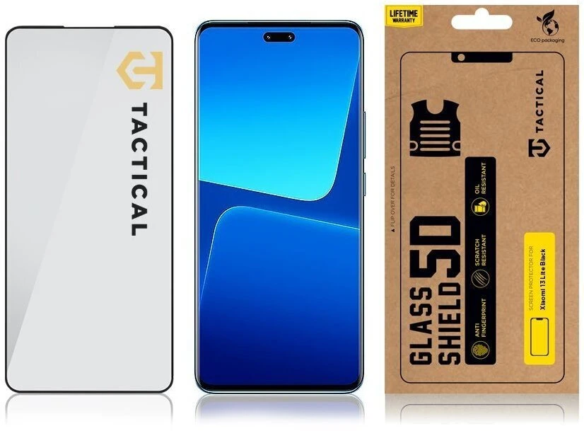 Tactical apsauginis stiklas Shield 5D skirtas Xiaomi 13 Lite su juodos spalvos krašteliu