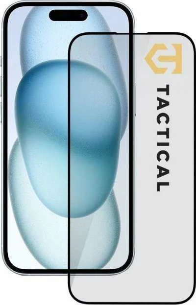 Tactical apsauginis stiklas Shield 5D skirtas Apple iPhone 15 su juodos spalvos krašteliu