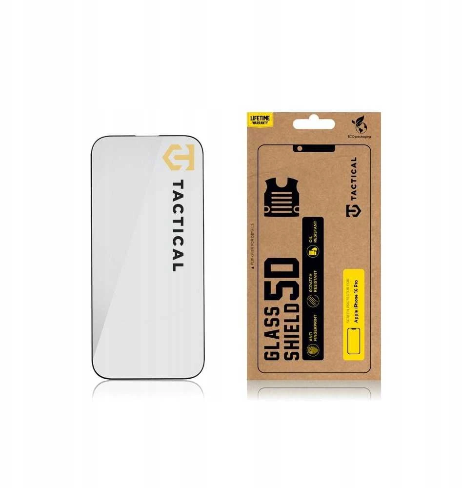 Tactical apsauginis stiklas Shield 5D skirtas Apple iPhone 16 Pro su juodos spalvos krašteliu