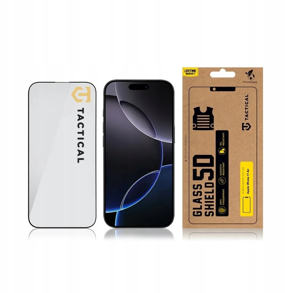 Tactical Apsauginis stiklas Shield 5D skirtas Apple iPhone 17 Air juodos spalvos