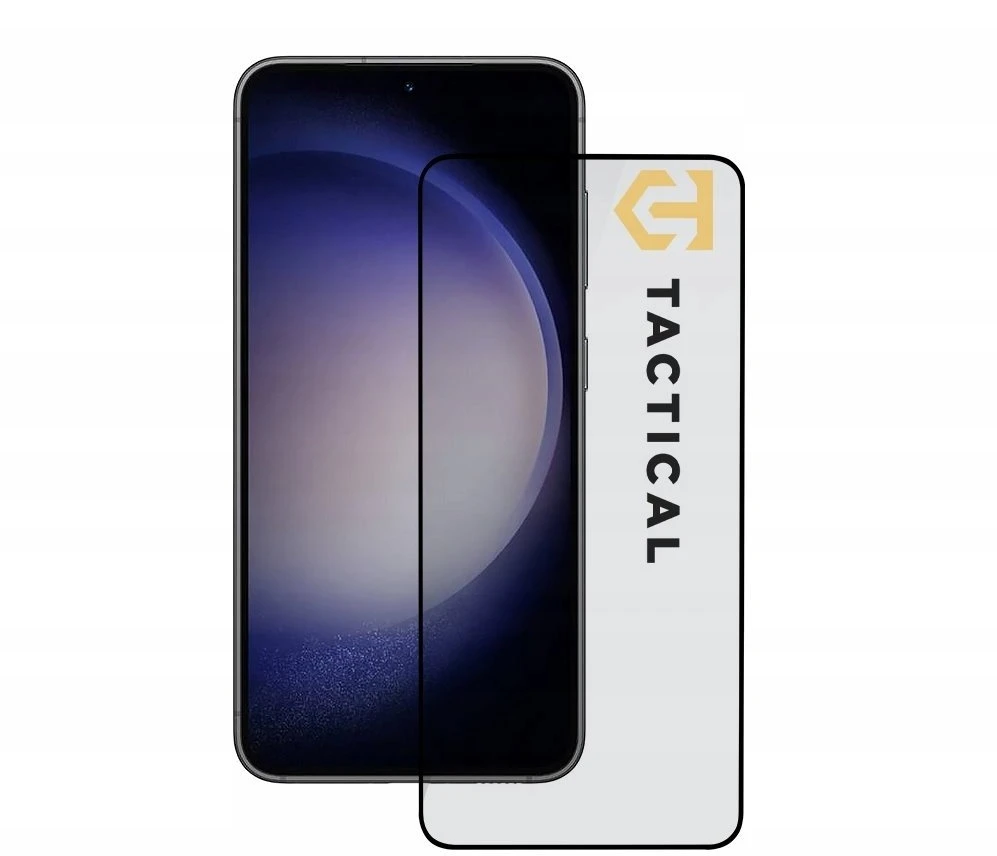 Tactical apsauginis stiklas Shield 5D skirtas Samsung Galaxy S23 su juodos spalvos krašteliu