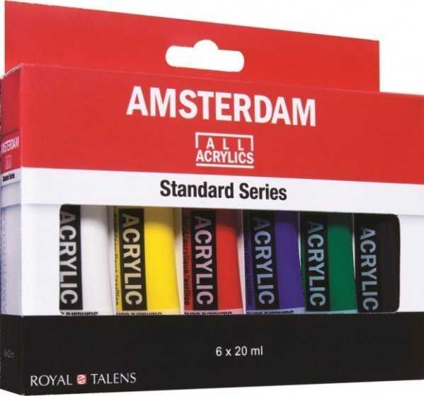 Talens Akrilinė Dailė - AMSTERDAM - Standartinė Rinkinys 6 Vamzdelių 20 ml - Daugiavaro - Mėlyna - Matt Pabaiga