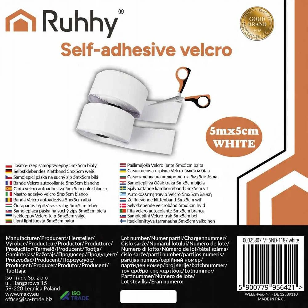 Lipni lipni juosta „Velcro“ 5mx5cm baltas Ruhhy 25807