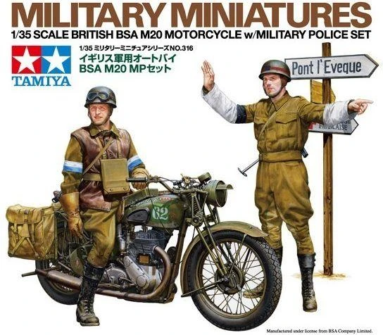 Tamiya BSA M20 britų motociklas su karo policija 1/35 plastikinis modelis