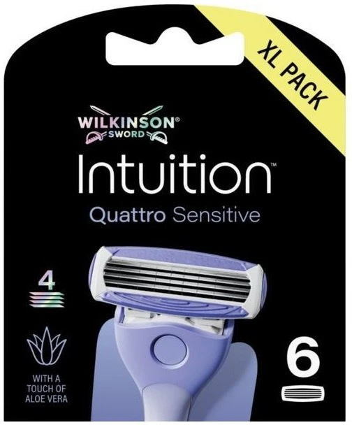 Wilkinson Sword Wilkinson Intuition Quattro Sensitive skutimosi kasetė su 4 peiliukais, 6 vnt.