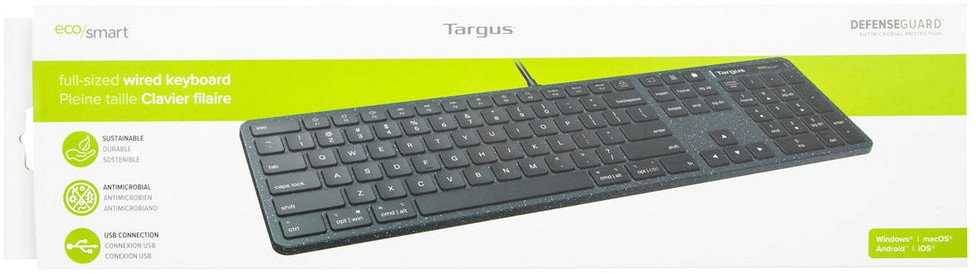 Klaviatūra Targus EcoSmart* pilno dydžio antybakteryjna USB QWERTY GB Juodas (AKB874UK)
