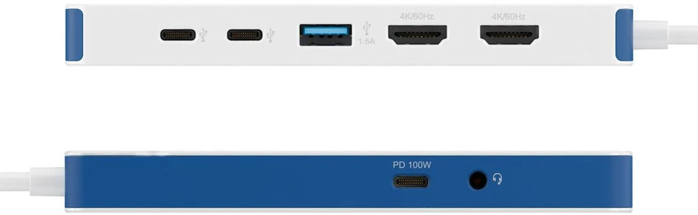 Targus „Hyper HyperDrive Flex“ 9 prievadų dviguba 4K HDMI jungtis, Baltas/Mėlyna | HD4103BUGL | HDMI jungčių kiekis: 2
