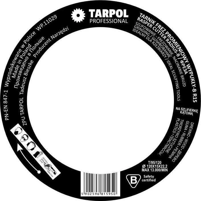 TARPOL frezavimo diskas kampiniam šlifuokliui 120 / 15mm T-95, spindulys R15